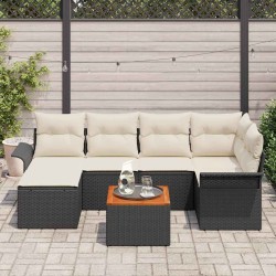 Ensemble de canapé de jardin 7 pcs Noir et Crème polyrotin 636811636811