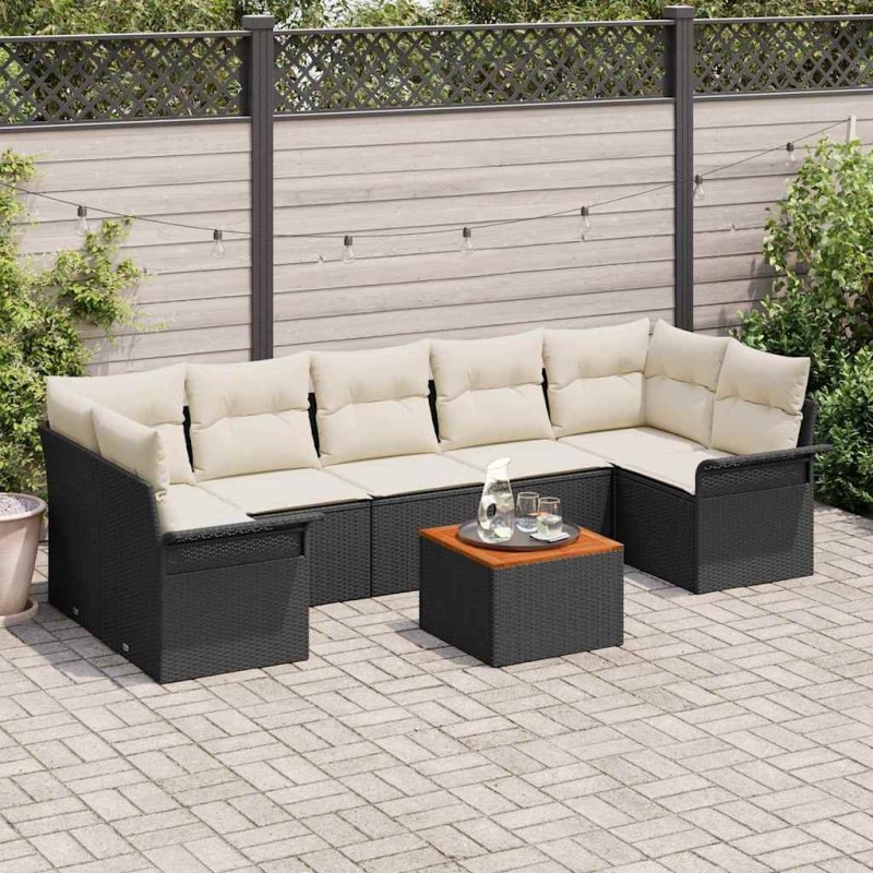Ensemble de canapé de jardin 8 pcs Noir et Crème polyrotin 636814636814