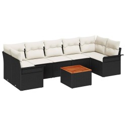 Ensemble de canapé de jardin 8 pcs Noir et Crème polyrotin 636814636814