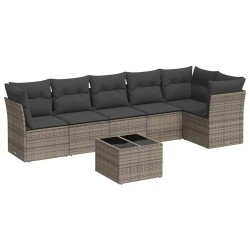 Salon de jardin avec coussins 7 pcs gris résine tressée 636815636815