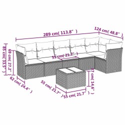 Salon de jardin avec coussins 7 pcs gris résine tressée 636815636815