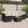 Ensemble de canapé de jardin 7 pcs Noir et Crème polyrotin 636816636816