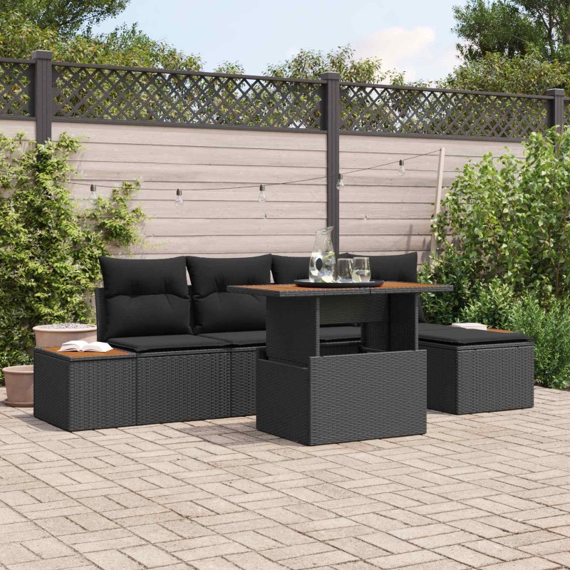 Ensemble de canapé de jardin 6 pcs Noir Poly rotin 636821636821