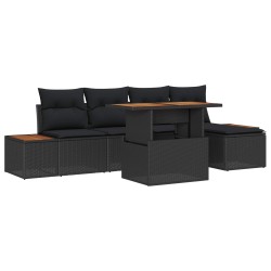 Ensemble de canapé de jardin 6 pcs Noir Poly rotin 636821636821