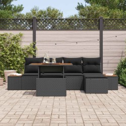 Ensemble de canapé de jardin 6 pcs Noir Poly rotin 636821636821