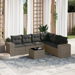 Salon de jardin avec coussins 7 pcs gris résine tressée 636822636822