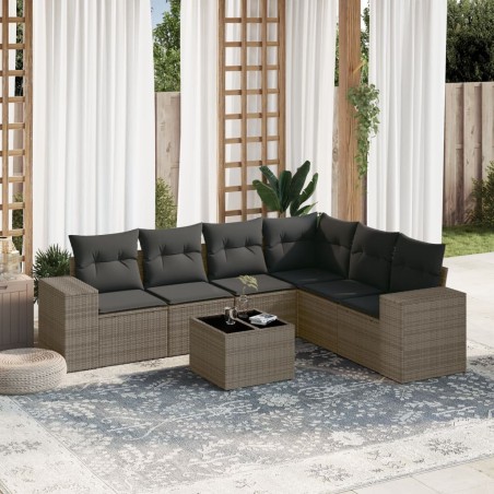 Salon de jardin avec coussins 7 pcs gris résine tressée 636822636822