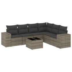 Salon de jardin avec coussins 7 pcs gris résine tressée 636822636822