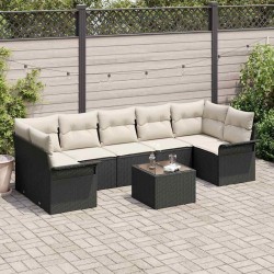 Ensemble de canapé de jardin 8 pcs Noir et Crème polyrotin 636824636824
