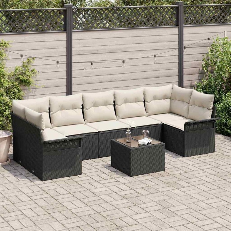 Ensemble de canapé de jardin 8 pcs Noir et Crème polyrotin 636824636824