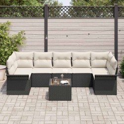 Ensemble de canapé de jardin 8 pcs Noir et Crème polyrotin 636824636824