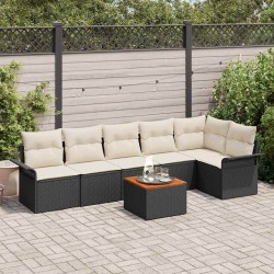 Ensemble de canapé de jardin 7 pcs Noir et Crème polyrotin 636828636828
