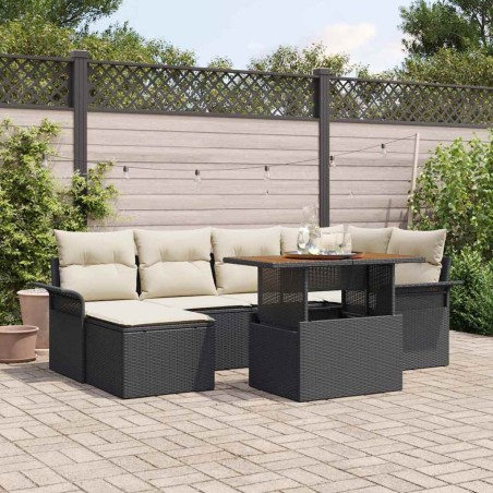 Ensemble de canapé de jardin 7 pcs Noir Poly rotin 636829636829