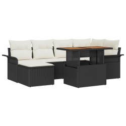 Ensemble de canapé de jardin 7 pcs Noir Poly rotin 636829636829