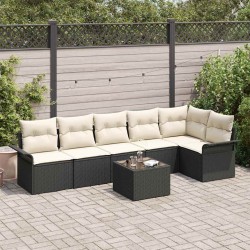 Ensemble de canapé de jardin avec coussin 7 pcs Noir Poly rotin 636830636830