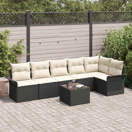 Ensemble de canapé de jardin avec coussin 7 pcs Noir Poly rotin 636830636830