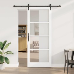 Porte coulissante Blanc 93 x 232 cm Bois de pin massif et verre 636836636836