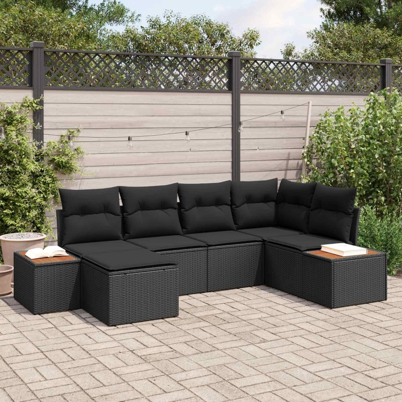Ensemble de canapé de jardin avec coussin 7 pcs Noir Polyrotin 636842636842