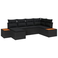 Ensemble de canapé de jardin avec coussin 7 pcs Noir Polyrotin 636842636842