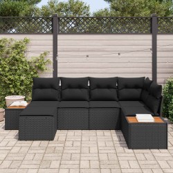 Ensemble de canapé de jardin avec coussin 7 pcs Noir Polyrotin 636842636842
