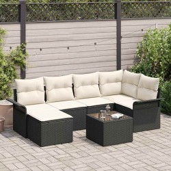 Ensemble de canapé de jardin avec stockage 7 pcs Noir polyrotin 636844636844