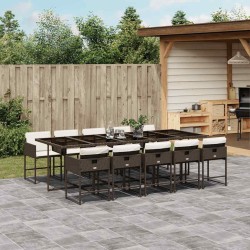 Ensemble à manger de jardin et coussins 11 pcs marron rotin 636859636859
