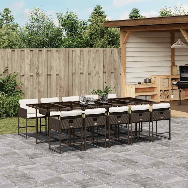 Ensemble à manger de jardin et coussins 11 pcs marron rotin 636859636859