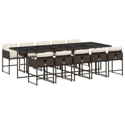Ensemble à manger de jardin et coussins 11 pcs marron rotin 636859636859