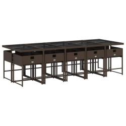 Ensemble à manger de jardin et coussins 11 pcs marron rotin 636859636859