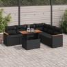 Salon de jardin avec coussins 7 pcs noir résine tressée acacia 636868636868