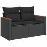 Salon de jardin avec coussins 7 pcs noir résine tressée acacia 636868636868