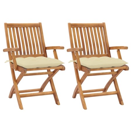 Chaises de jardin lot de 2 et coussins blanc crème Teck massif 636872636872