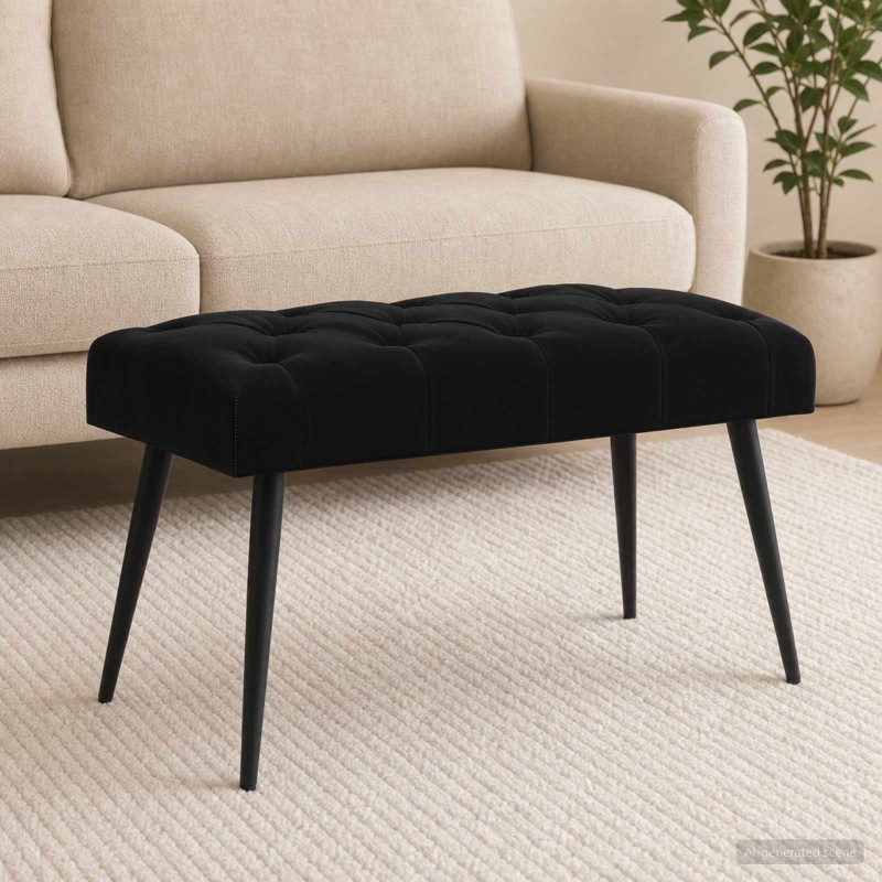 Banc avec capitonnage bouton Noir 80 x 40 x 46 cm Velours 636873636873