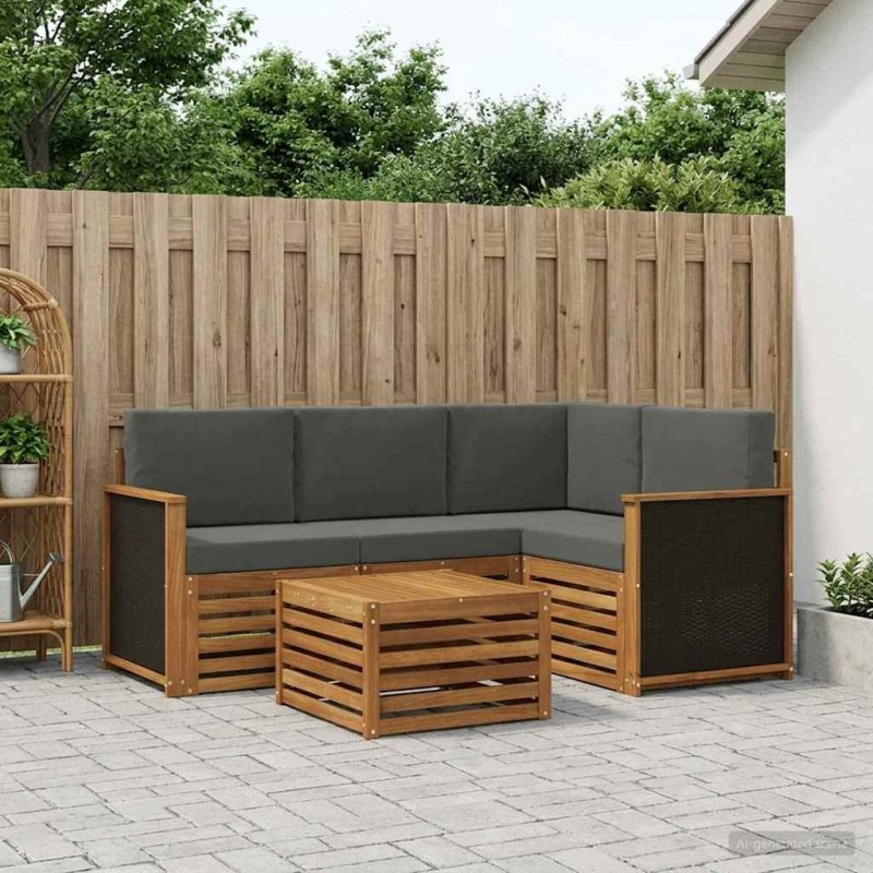Ensemble de canapés d'extérieur 5 pcs Naturel et Anthracite 636878636878