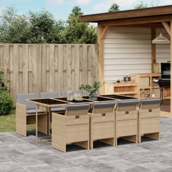 Ensemble à manger de jardin et coussins 9 pcs mélange beige 636879636879