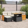 Salon de jardin avec coussins 7 pcs noir résine tressée acacia 636883636883