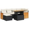 Salon de jardin avec coussins 7 pcs noir résine tressée acacia 636883636883