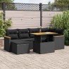 Salon de jardin avec coussins 7 pcs noir résine tressée acacia 636884636884