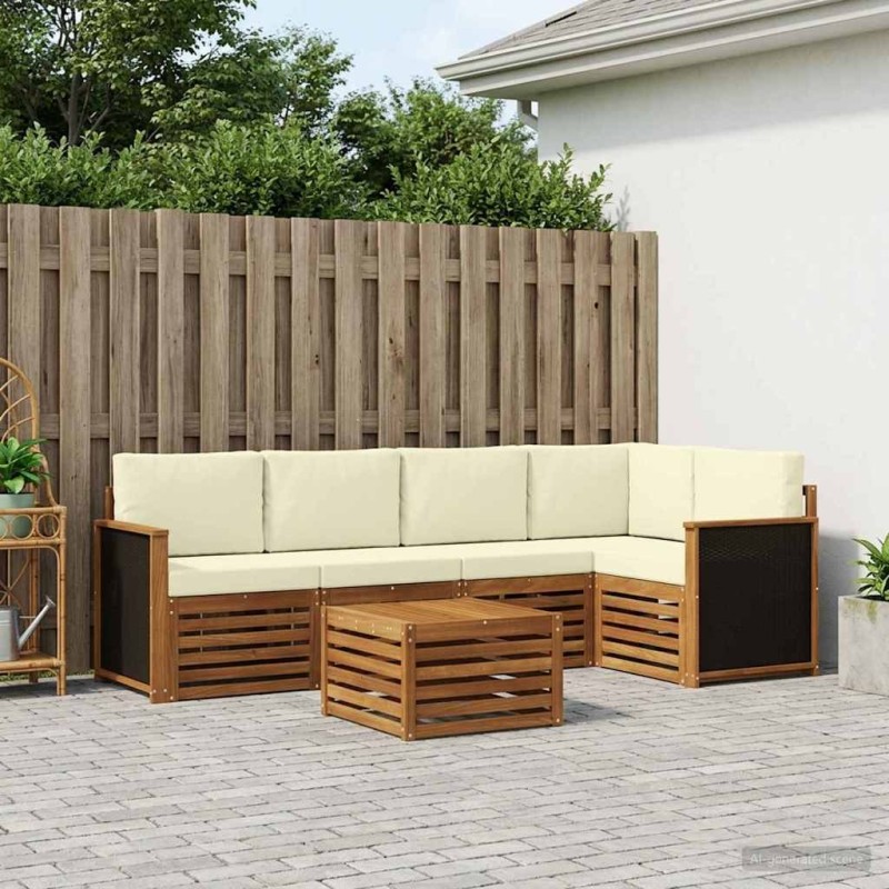 Ensemble de canapé d'angle avec coussin 5 pcs Naturel et Crème 636885636885