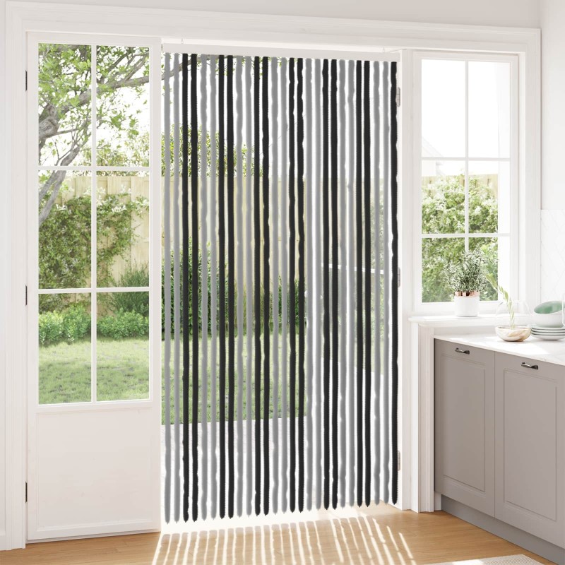 Rideau anti-insectes en chenille Gris et Noir 118 x 220 cm 636893636893