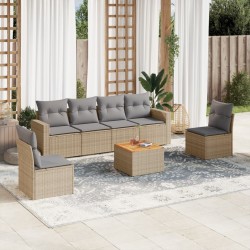 Salon de jardin avec coussins 7pcs mélange beige résine tressée 636901636901