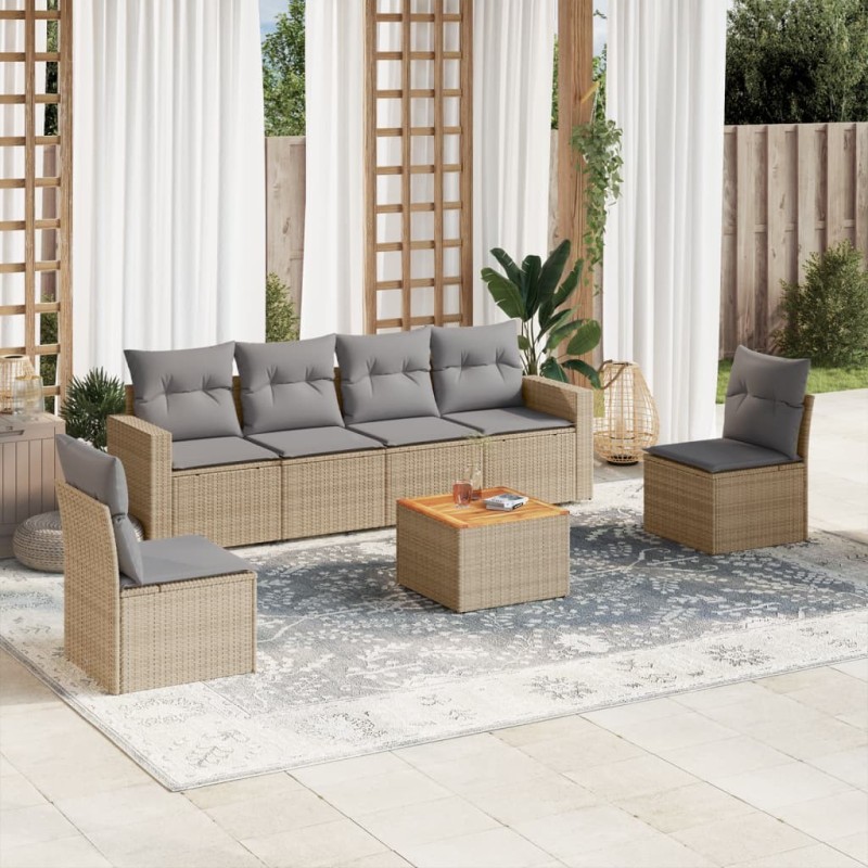Salon de jardin avec coussins 7pcs mélange beige résine tressée 636901636901
