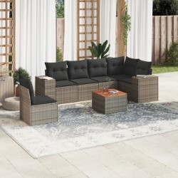 Salon de jardin avec coussins 7 pcs gris résine tressée 636915636915