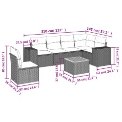 Salon de jardin avec coussins 7 pcs gris résine tressée 636915636915