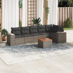 Salon de jardin avec coussins 7 pcs gris résine tressée 636918636918