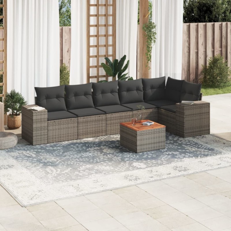 Salon de jardin avec coussins 7 pcs gris résine tressée 636918636918