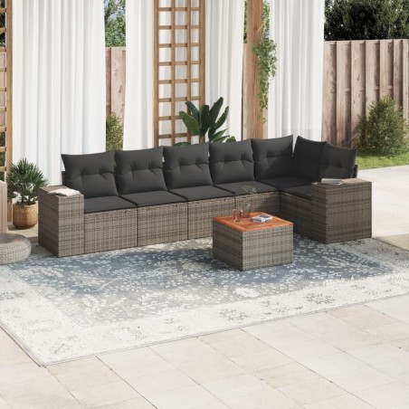 Salon de jardin avec coussins 7 pcs gris résine tressée 636918636918