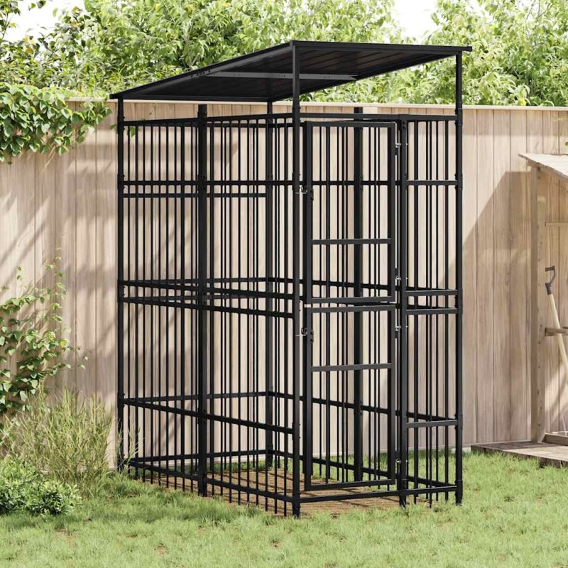 Chenil d'extérieur avec toit pour chiens Acier 1,84 m² 636919636919