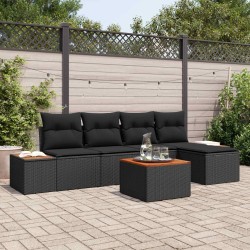 Ensemble de canapé de jardin avec coussin 6 pcs Noir Polyrotin 636925636925