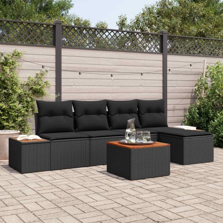 Ensemble de canapé de jardin avec coussin 6 pcs Noir Polyrotin 636925636925